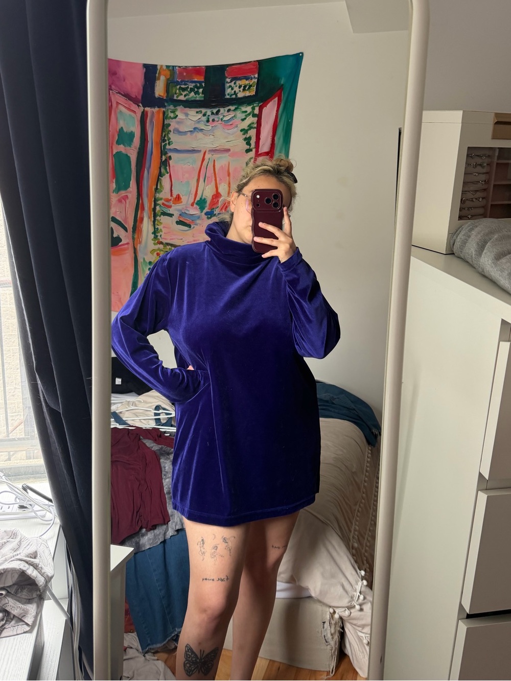Plush Velvet Long Sleeve Dress in Deep Purple